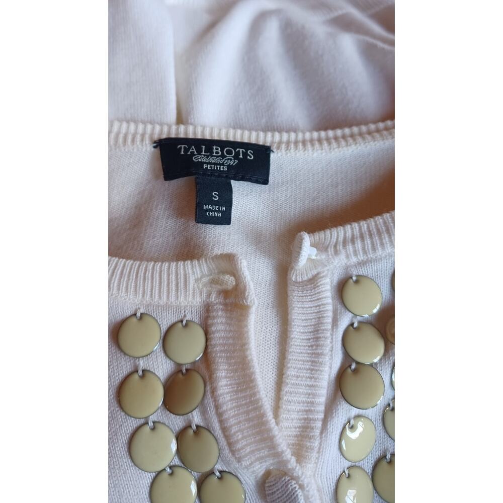 Talbots Petites Cream Beaded Cardigan Sweater White Ivory Button Front Size S - Picture 7 of 9
